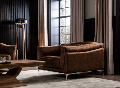 Armchair in Brown Modern Style Medium Padded Luxurious Comfortable Single Seater