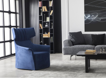 Armchair in Blue Single Seater Modern Style Medium Soft Luxurious Upholstery Furniture