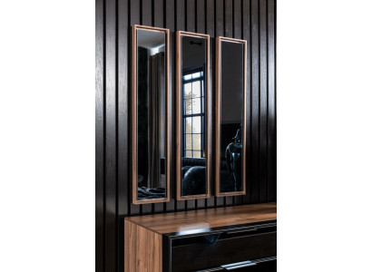 Luxury Mirror Set of 3 Narrow Mirror with Brown Frame Wall Mirror 3 Pieces