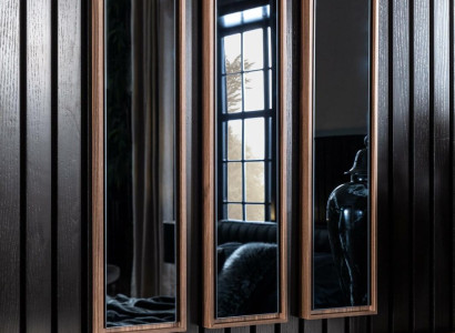 Luxury Mirror Set of 3 Narrow Mirror with Brown Frame Wall Mirror 3 Pieces