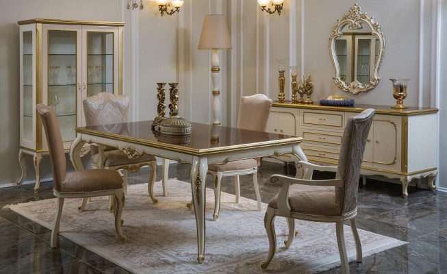 Design Dining room Set 8pcs Dining table Chair Chest of drawers Display case Mirror Tables Wood