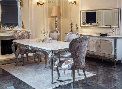 Dining room set 7 pieces. Dining table 4x Chairs Chest of drawers Mirror Group Suite White new