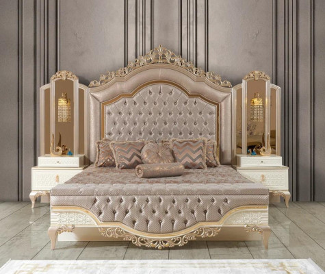 Set Bedroom Bed 2x Bedside tables 3pcs.Luxury Complete Set Design