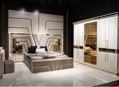 Bedroom Set Bed 2xNight Tables Wardrobe 7-piece Design Luxury new
