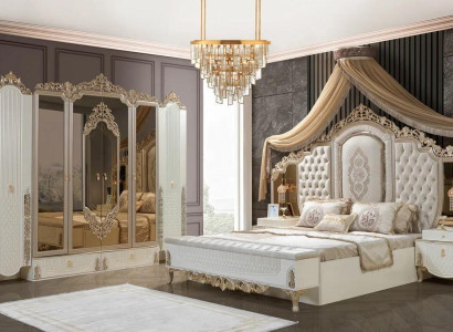 Bedroom Set Bed 2x Bedside tables Stool Luxury new 5tlg Design Wood
