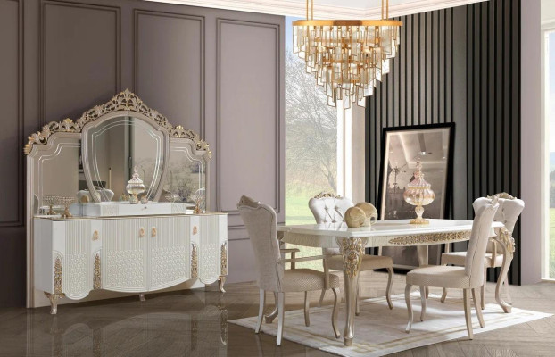 Dining room set Dining set Dining table with 6x chairs Modern 8-piece suite