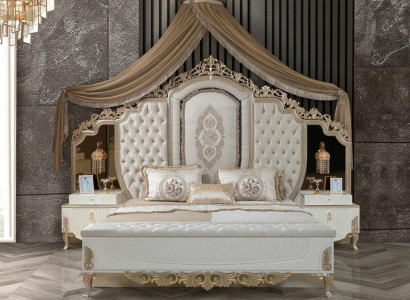 Bedroom Set Bed with Stool 2x Bedside tables Design Luxury new 3pcs