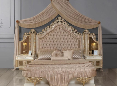 Bedroom Set Bed 2x Bedside tables Design Luxury new 4pcs Beige