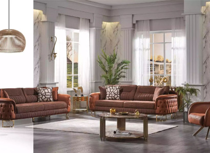 Brown Chesterfield sofa set 3+3+1 seater designer couches 3 pieces