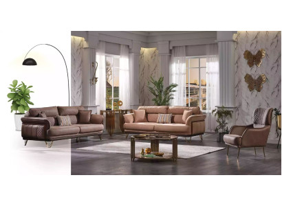 Brown Sofa Set Luxury 3+3+1 Seater Living room Furniture Sofas Armchair