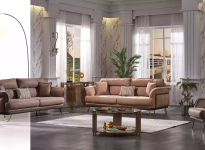 Brown Sofa Set Luxury 3+3+1 Seater Living room Furniture Sofas Armchair
