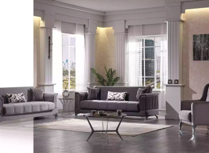 Gray Upholstery Sofa set Textile Couches 3+3+1 Armchair Design 3pcs new