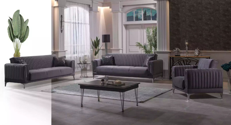 Modern Gray Couch Set 3+3+1 Seater Velvet Armchair Living room Furniture