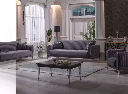 Modern Gray Couch Set 3+3+1 Seater Velvet Armchair Living room Furniture