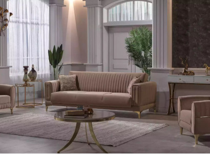 Beige Upholstery sofa set Designer 3+1+1 Seater Couches Armchair 3-piece set