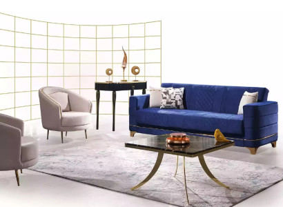Blue e upholstery set 3+1+1 seater sofa set armchair sofa set 3 pieces