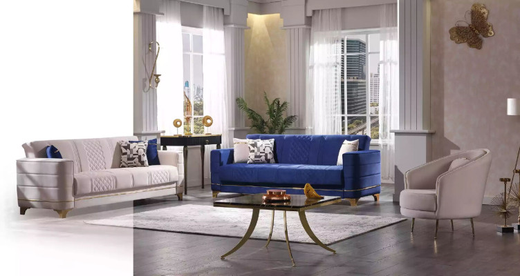 Blue e upholstery set 3+1+1 seater sofa set armchair sofa set 3 pieces