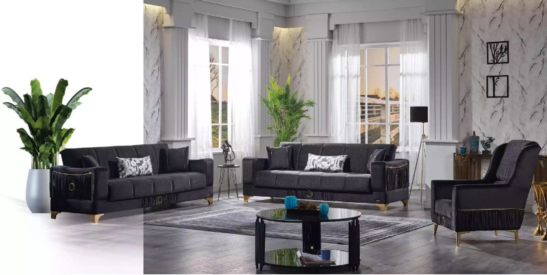 Black three-seater luxury couch living room 3-seater upholstery couches sofa