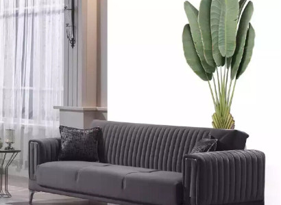 Gray Three Seater Living room Couches 3-Seater Velvet Sofas Luxury Wood Furniture Sofa