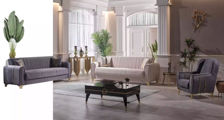 Gray Three Seater Luxury 3-Seater Couch Upholstered Sofas Living room Furniture