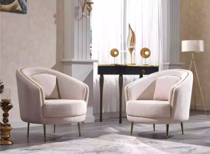 Modern armchair living room single seater designer lounge color beige wood