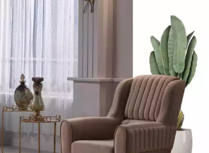 Brown Textile Armchair Luxury Living Room Single Seater Wooden Frame Modern