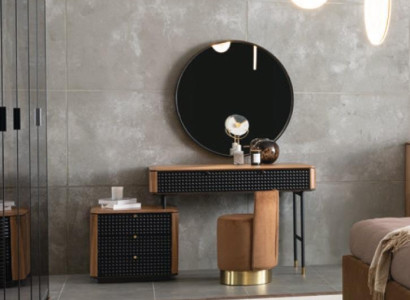 Bedroom Dressing table Mirror Stool Complete Set new 3-piece brown