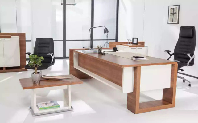 Modern Desk Luxury Office furniture Brown Wood Drawers Exclusive