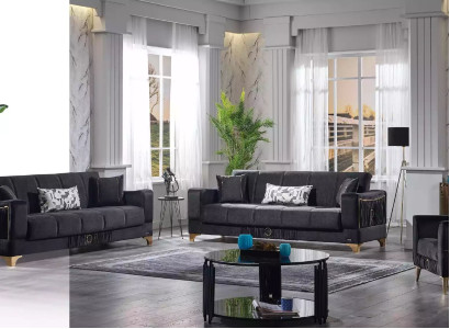 Black Sofa Set 3+3+1 Seater Couches Fabric Seat Furniture Armchair Sofa