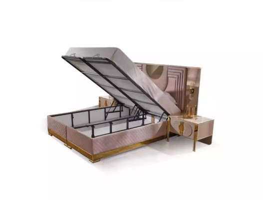 Beige Bedroom Set Bed 2x Bedside tables Wardrobe Dressing table