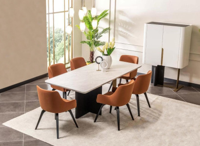 Dining corner Dining set Dining room Dining table Chairs Set 8pcs Bar Orange Wood