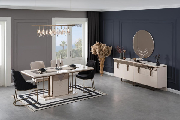 Suite Dining set Dining room Dining table Chairs 9pcs Luxury White Sideboard