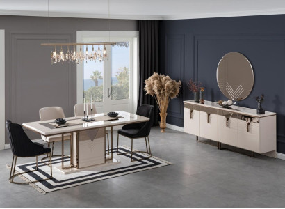 Suite Dining set Dining room Dining table Chairs 9pcs Luxury White Sideboard