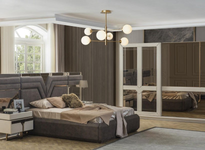 Suite Bedroom Double bed Bed Bedside tables 4pcs Gray Wardrobe