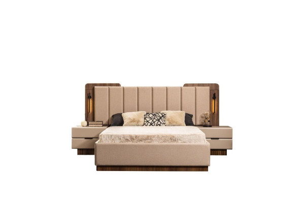 Luxury Double bed Suite Bedroom Bedside tables 4-piece Beige Wardrobe