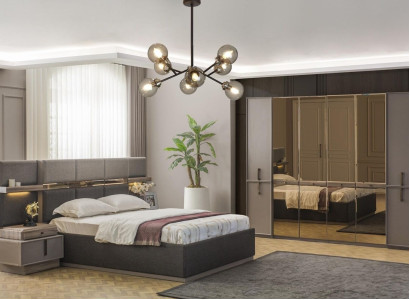 Suite Bedroom Double bed Bed Bedside tables Wardrobe 4-piece gray