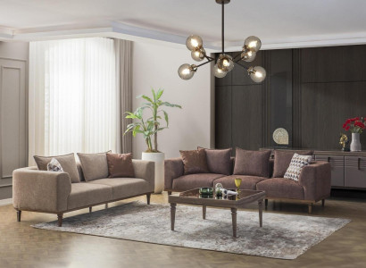Couch set four-seater three-seater brown fabric sofa upholstered sofa couch