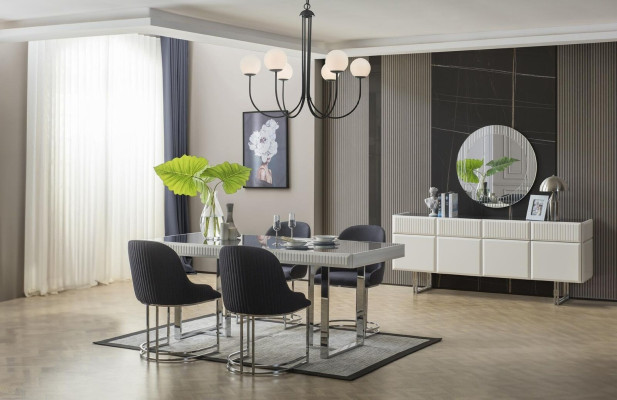 Complete e Dining room Dining set Dining table Chairs 9pcs Luxury White Sideboard