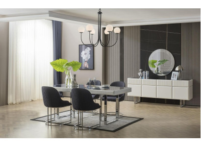 Complete e Dining room Dining set Dining table Chairs 9pcs Luxury White Sideboard