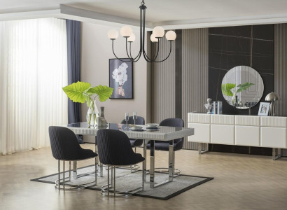 Complete e Dining room Dining set Dining table Chairs 9pcs Luxury White Sideboard
