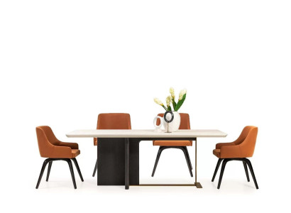 Dining corner Dining set Dining room Dining table Chairs Set 7pcs Table Orange Wood