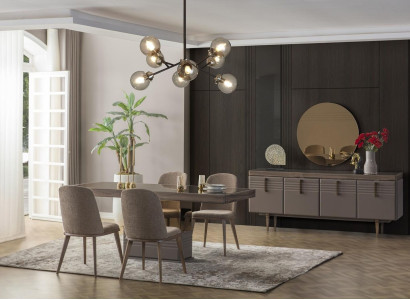 Dining set dinette Dining room Dining table Chairs Gray Wood Set 9pcs Modern