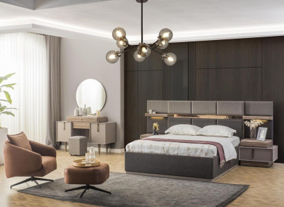 Bedroom Complete e Double bed Bed Bedside tables Console 6pcs Gray