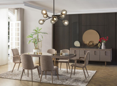 Luxury dinette Dining room Dining table Dining set Chairs Gray Wood Set 9 pieces