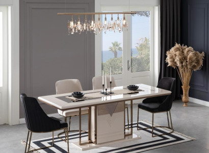 Dining corner Dining set Dining room Dining table Chairs Set 7pcs Luxury White Modern