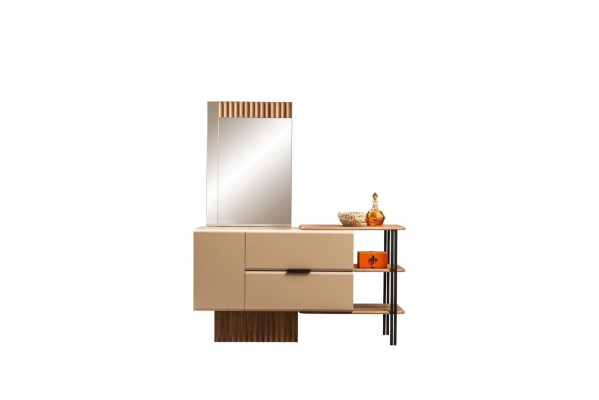 Bedroom Suite Double bed Bedside tables Beige Fabric 4-piece make-up