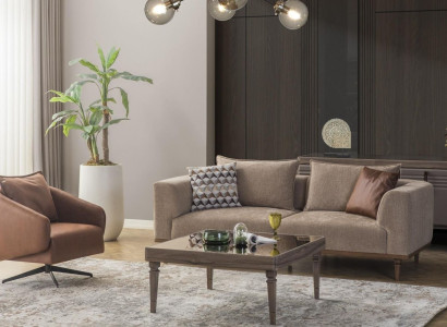 Sofa set three-seater armchair upholstered sofa modern fabric sofa brown set