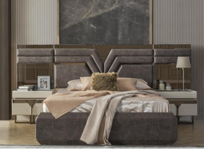 Bedroom Suite Double bed Bed Bedside tables Set 3pcs Gray Modern