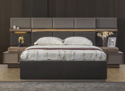 Complete e Bedroom Double bed Set 3-piece Bed Bedside tables Gray Fabric