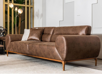 Three Seater Sofa 3 Seater Upholstered Sofa Brown Couch Upholstery Imitation leather